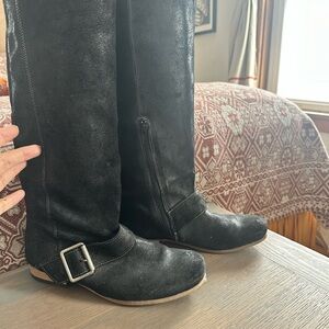 John Fluevog Black Combat Boots with Silver Buckle